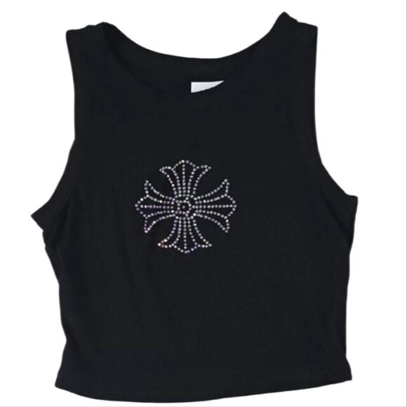 Virghoes Biker Cross Tank Blingy Tee Black Size Small - Picture 4 of 13